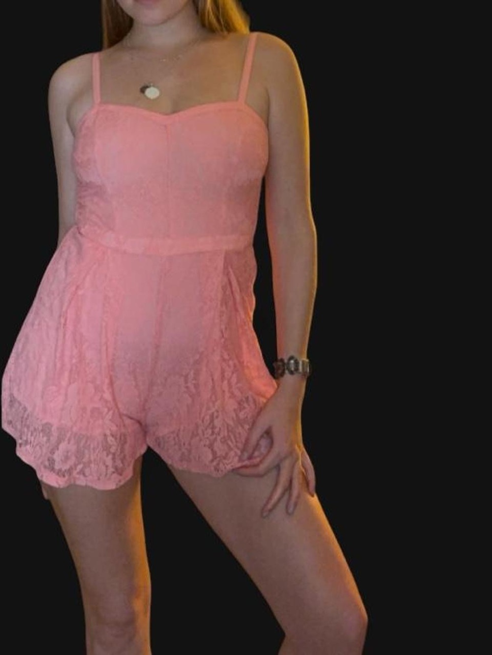 Hollister Pink Lace Romper Chemise